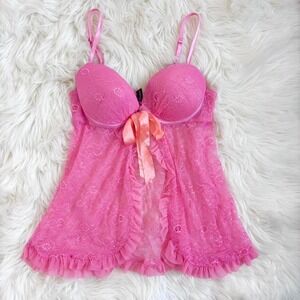 Y2K Pink Lace Bustier Babydoll Top — Vintage Lingerie Style Corset